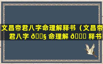 文昌帝君八字命理解释书（文昌帝君八字 🐧 命理解 🐝 释书电子版）